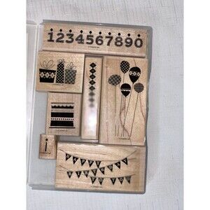 Stampin Up Set Retired Patterned Party Wood Card Craft Scrapbook Balloon Banner